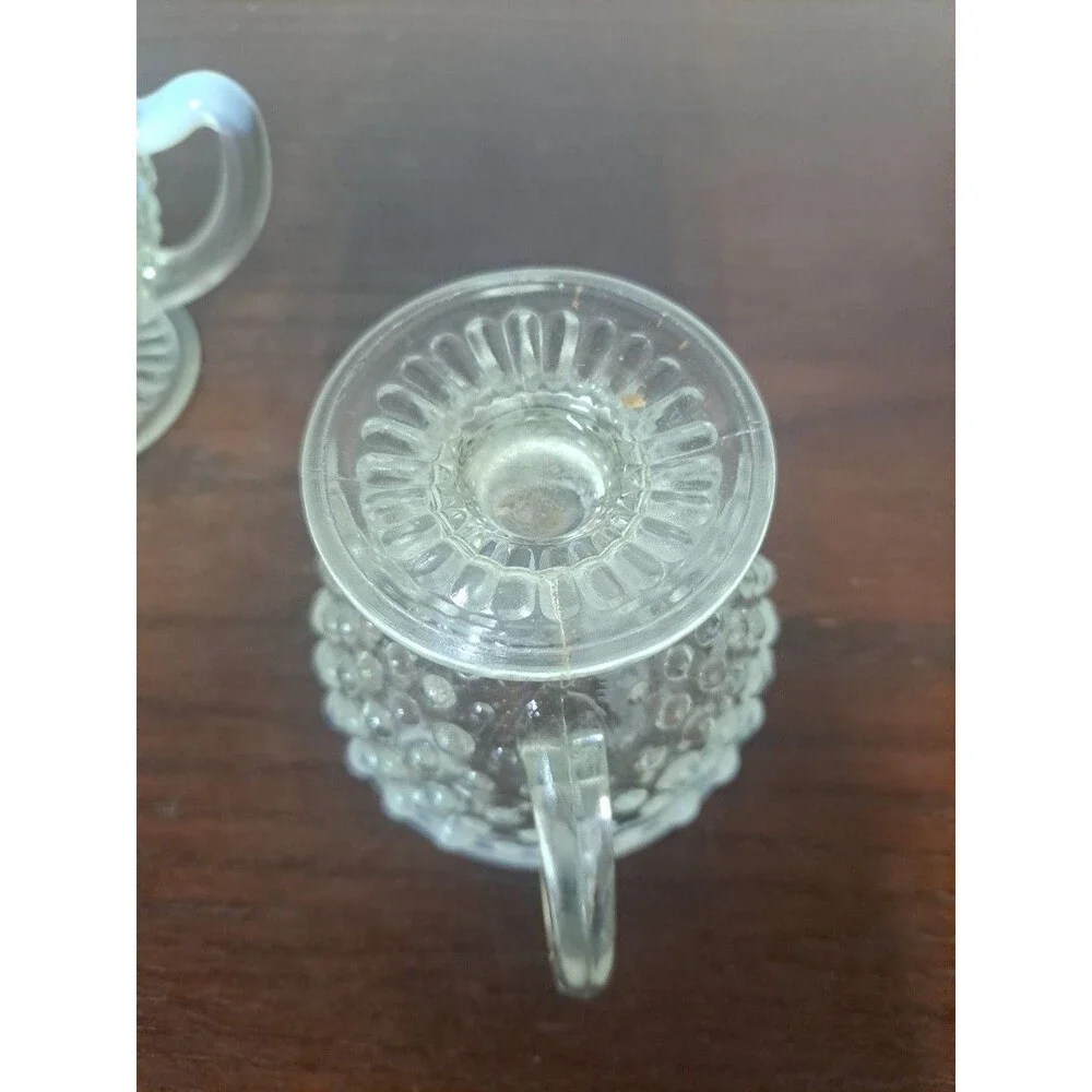 1940s Anchor Hocking Opalescent Hobnail Open Sugar Bowl And Creamer